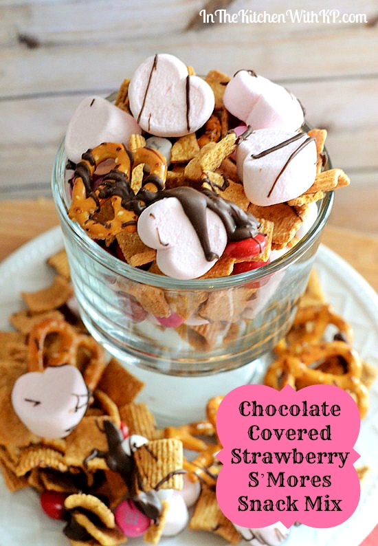 Chocolate Covered Strawberry SMores Snack Mix #recipe www.InTheKitchenWithKP 2
