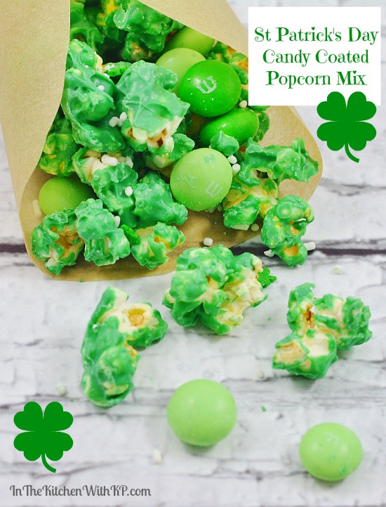 St Patrick's Day Candy Coated Popcorn Mix #recipe www.InTheKitchenWithKP 1