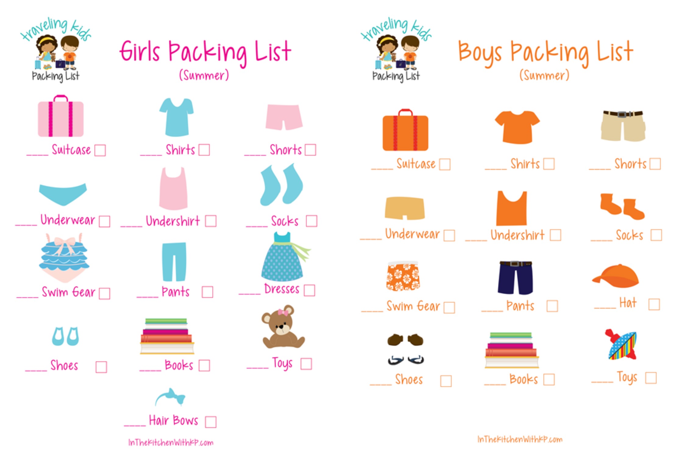 Printable Picture Packing List for Preschoolers www.InTheKitchenWithKP #travel #PackingList
