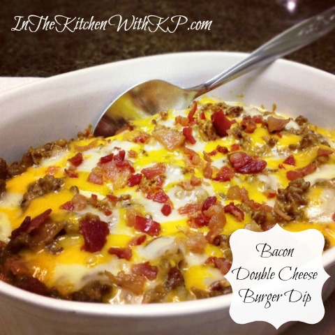 Bacon-Double-Cheese-Burger-Dip #recipe www.InTheKitchenWithKP