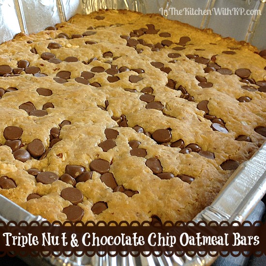 Triple Nut and Chocolate Chip Oatmeal Bars www.InTheKitchenWithKP #recipe #healthy 2