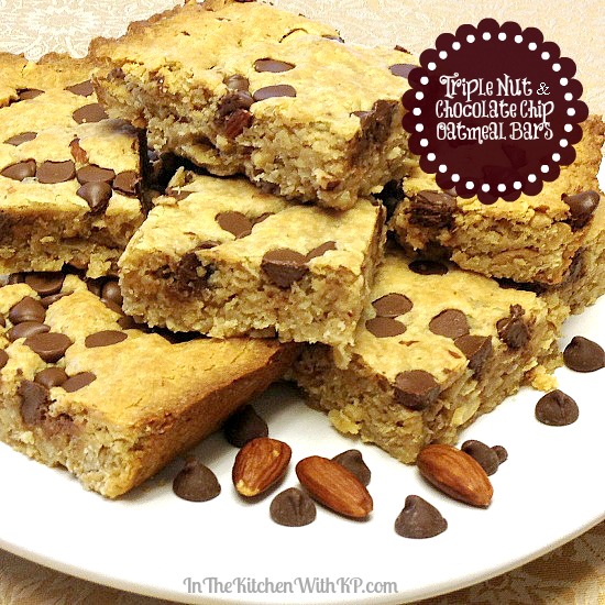 Triple Nut and Chocolate Chip Oatmeal Bars www.InTheKitchenWithKP #recipe #healthy 3
