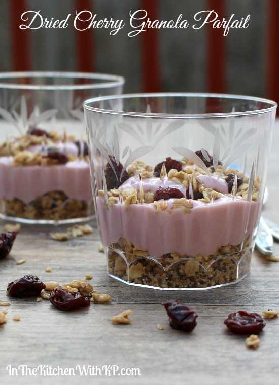 Dried Cherry Granola Parfait With Silk Dairy Free Yogurt Alternative www.InTheKitchenWithKP Snack Recipe